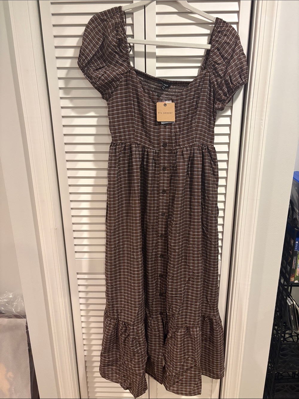 Blu Pepper plaid puff sleeve midi sundress